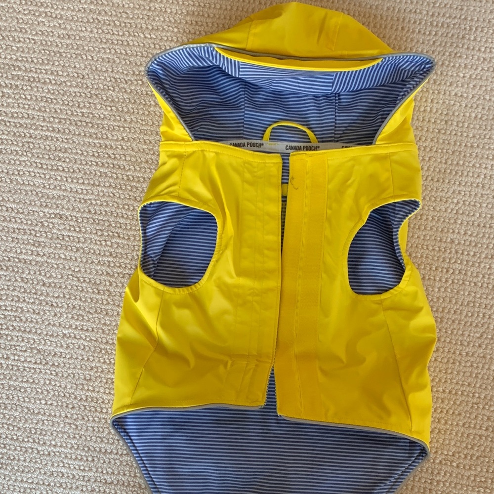 Yellow Striped-Lined Hooded Dog Raincoat